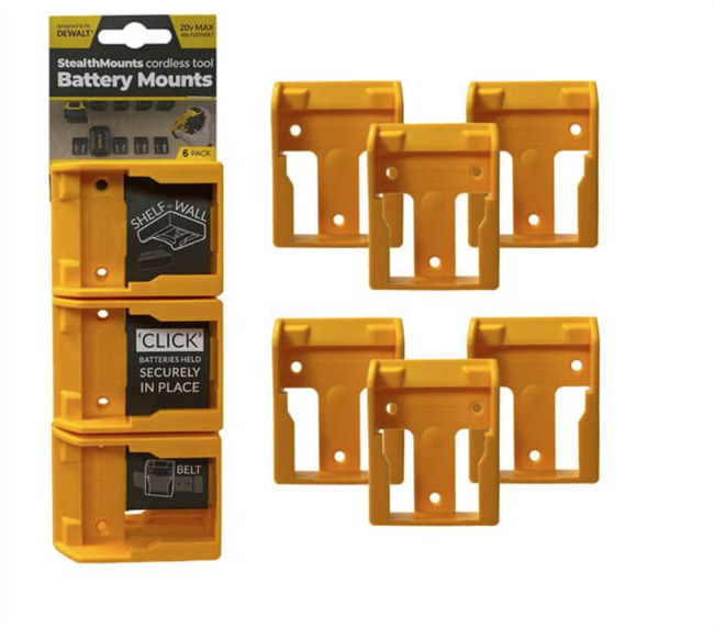 StealthMounts gul batteriholder til Dewalt 18V, 6 stk.