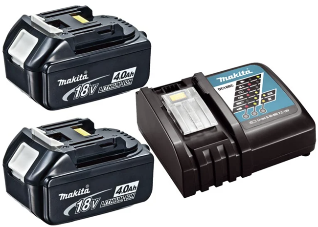 Makita Batteri 2 stk. BL1840B 18v 4.0ah, Lader DC18RC